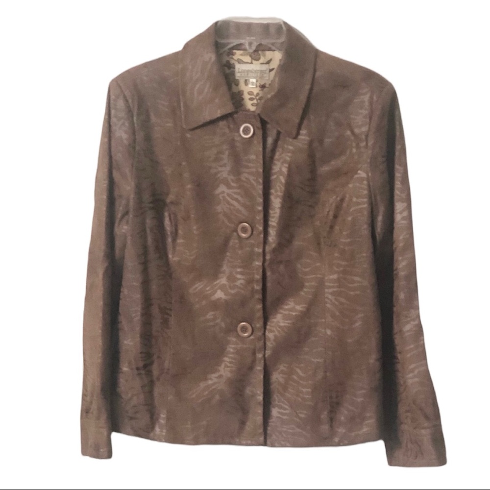 Longaberger Homestead women’s brown animal print button down jacket Size L